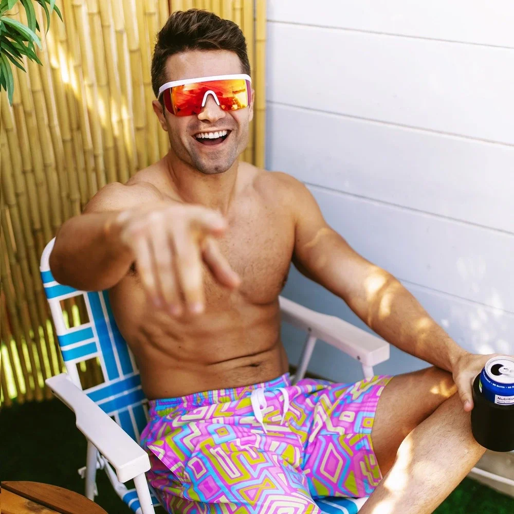 Tipsy Elves White Miami Ice Sport Sunglasses Mirror Lens Retro Shield +‎ Case